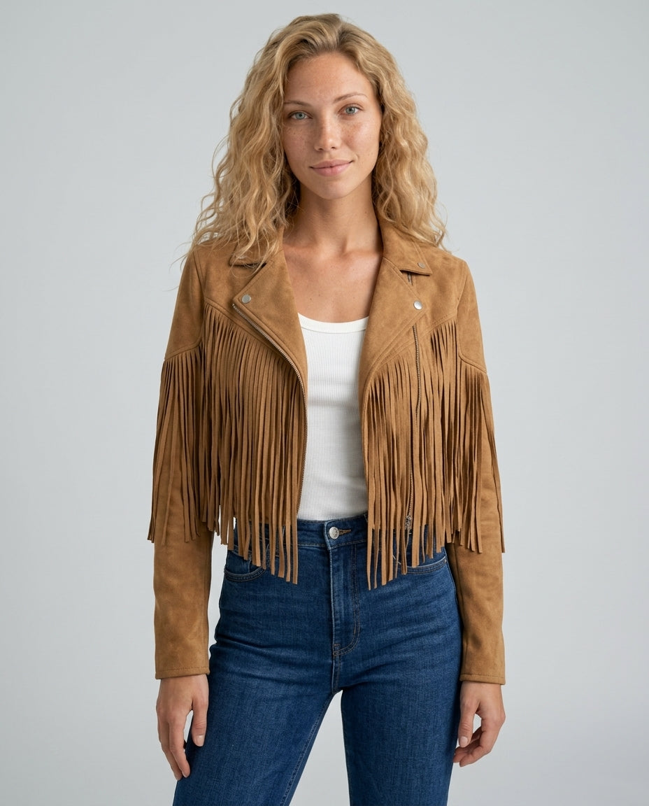 Hadley | Fringe Faux Suede Cropped Jacket