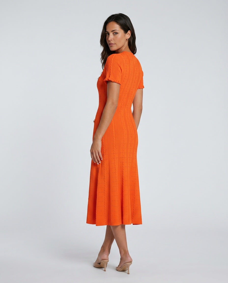 Presley | Perforated Knit Short Sleeve Midi Dress