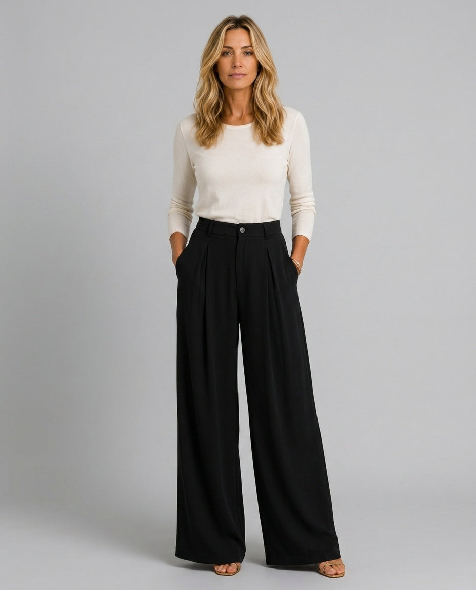 Stella | High Waist Pleated Wide Leg Trousers