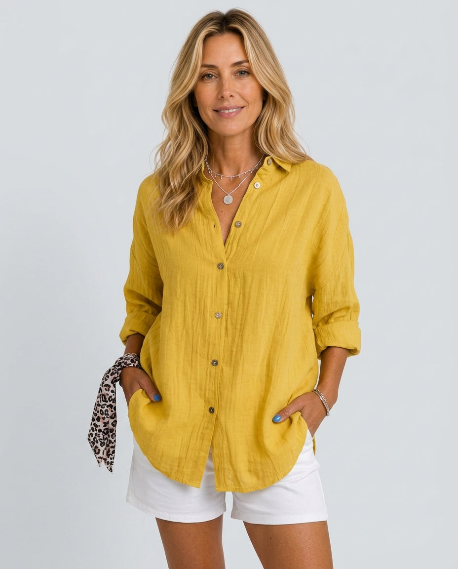 Everly | Oversized Long Sleeve Linen-Blend Shirt