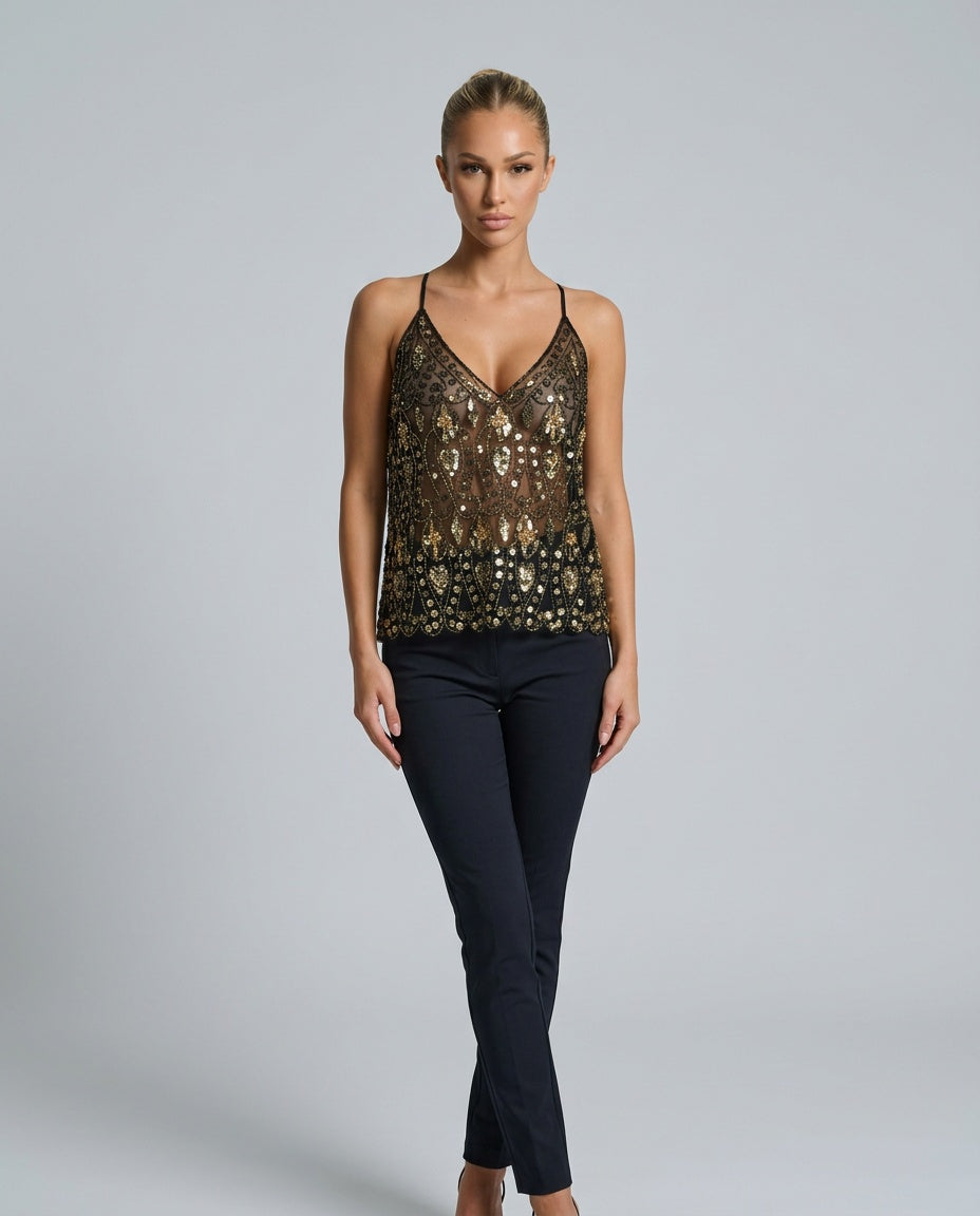 Brooke | Plunge V-Neck Backless Sequin Top