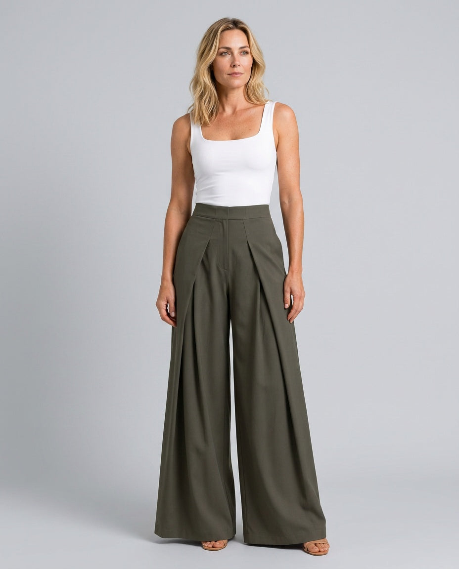 Wren | Mid-Rise Pleated Wide-Leg Ankle Trousers