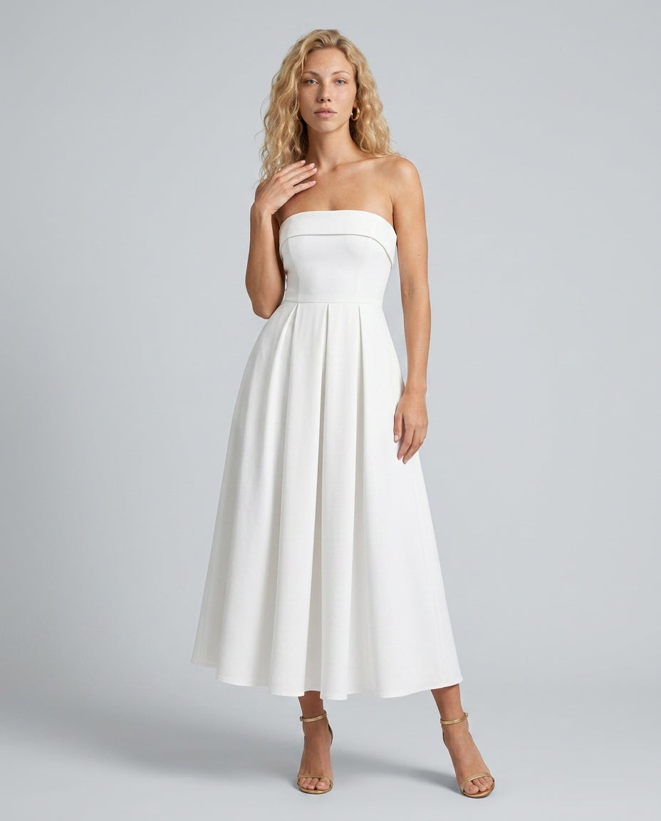 Stella | Strapless Structured Bodice Midi Dress