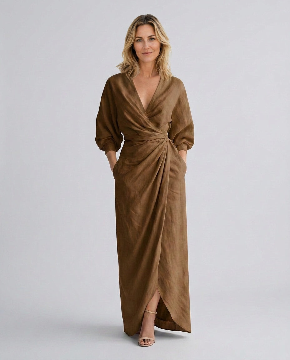 Hadley | V-Neck Wrap Linen Blend Maxi Dress