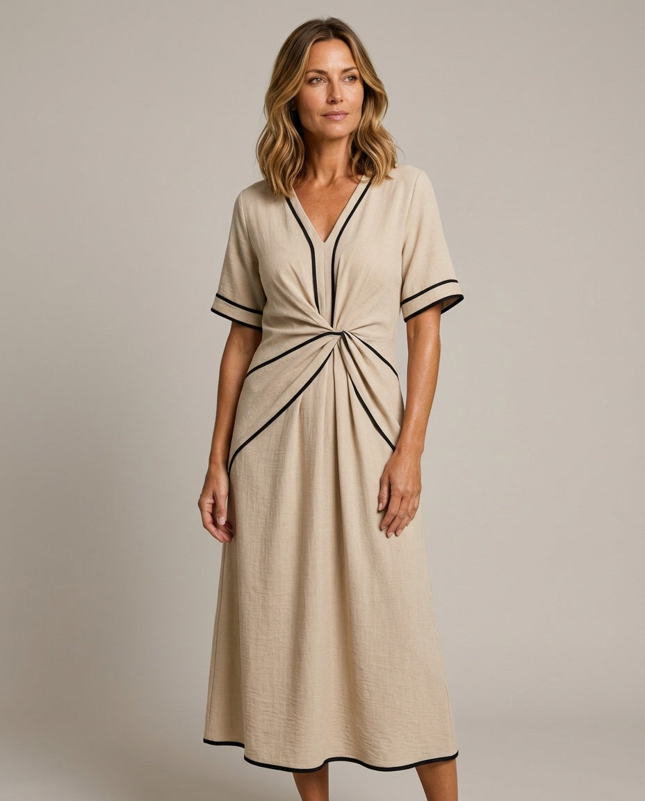 Linnea | V-Neck Gathered Waist Midi Dress