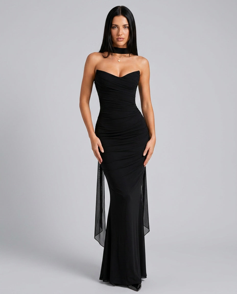 Xenia | Strapless Draped Mesh Corset Top