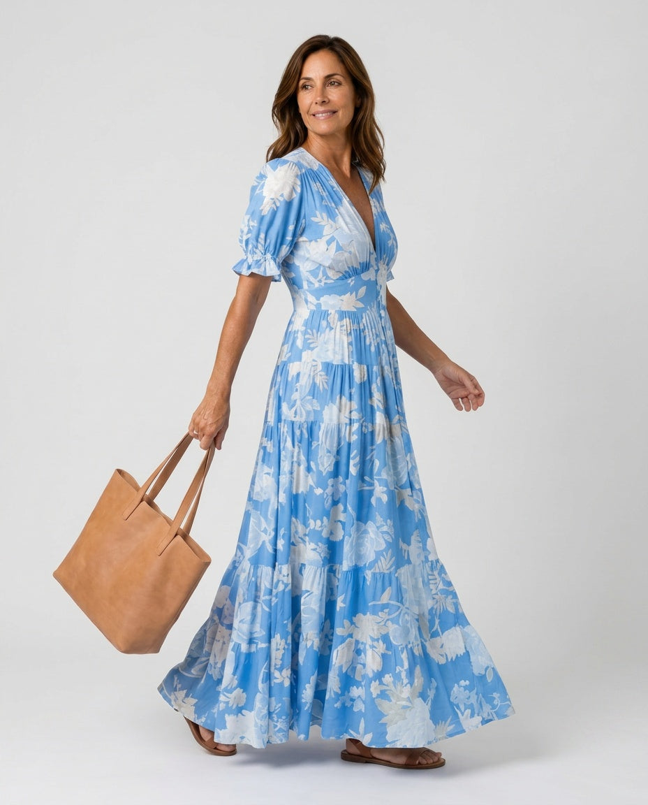 Josie | Short Sleeve V-Neck Floral Midi Dress