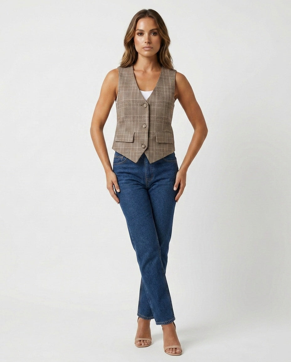 Riley | Cropped Check Print Waistcoat