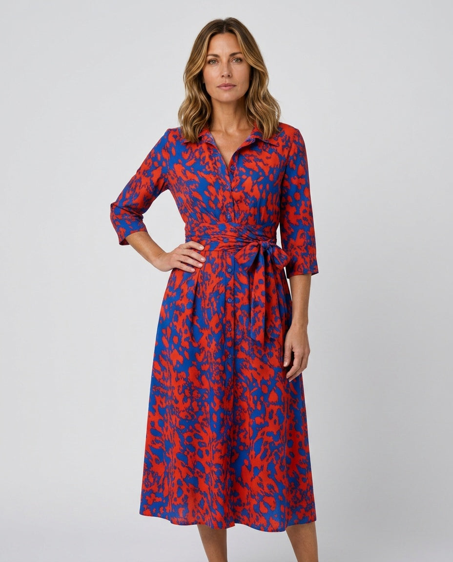 Carmen | Collared Long Sleeve Waist Tie Midi Dress