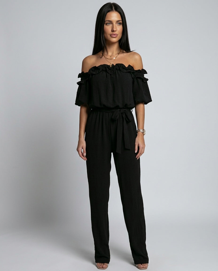 Isabela | Off-Shoulder Frill Wide-Leg Jumpsuit
