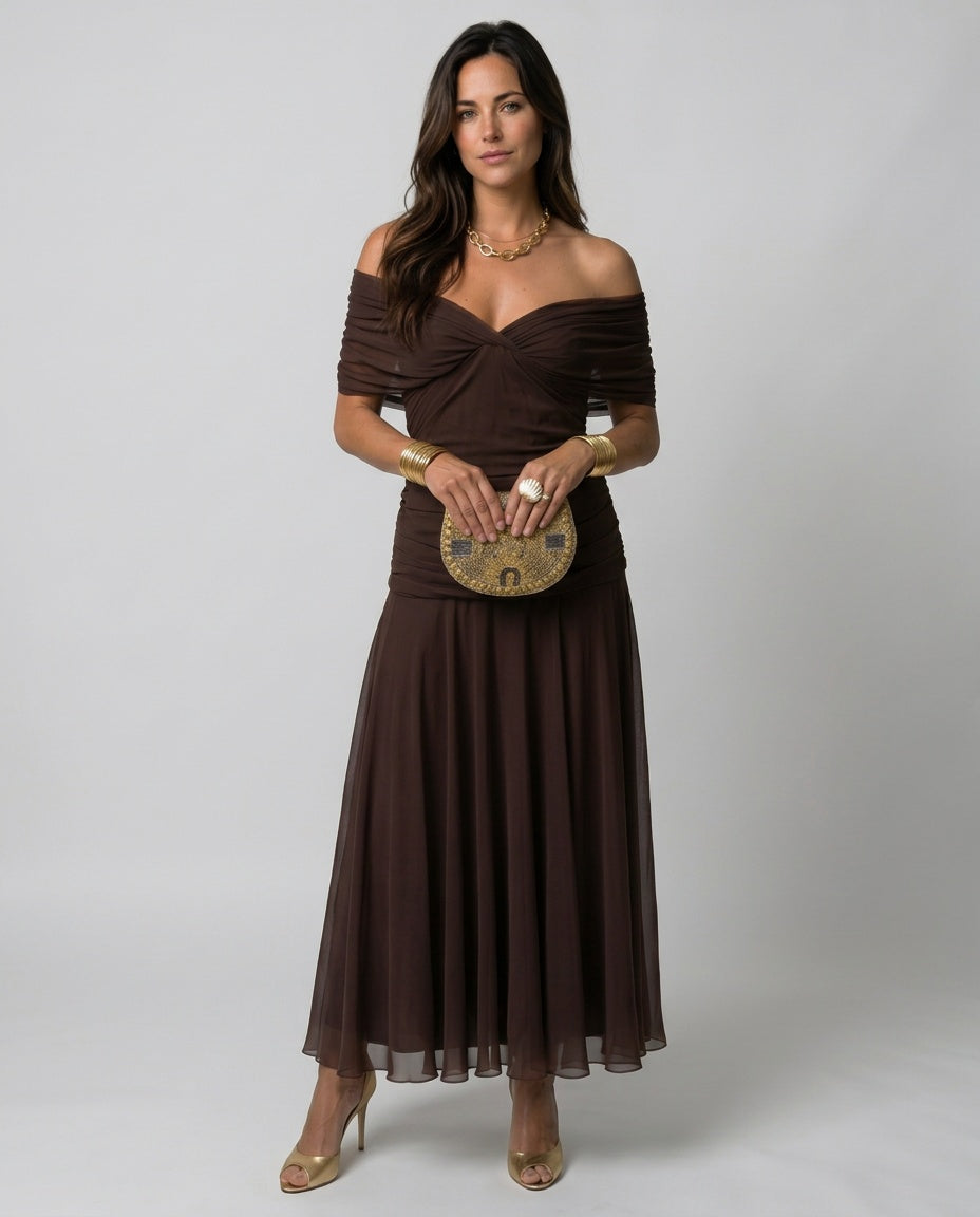 Vera | Off-Shoulder Watercolour Print Maxi Dress