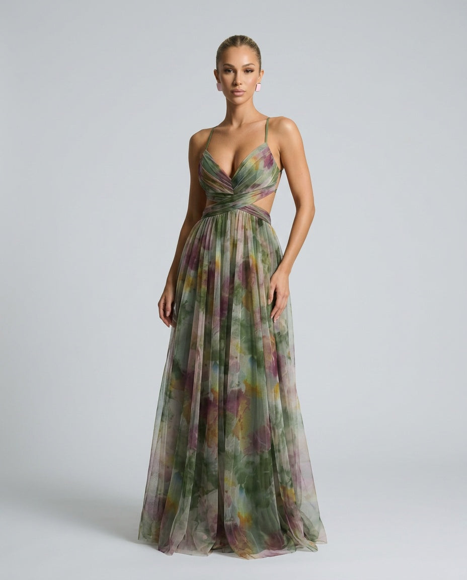 Liv | Pleated Open-Back Spaghetti Strap Maxi Dress