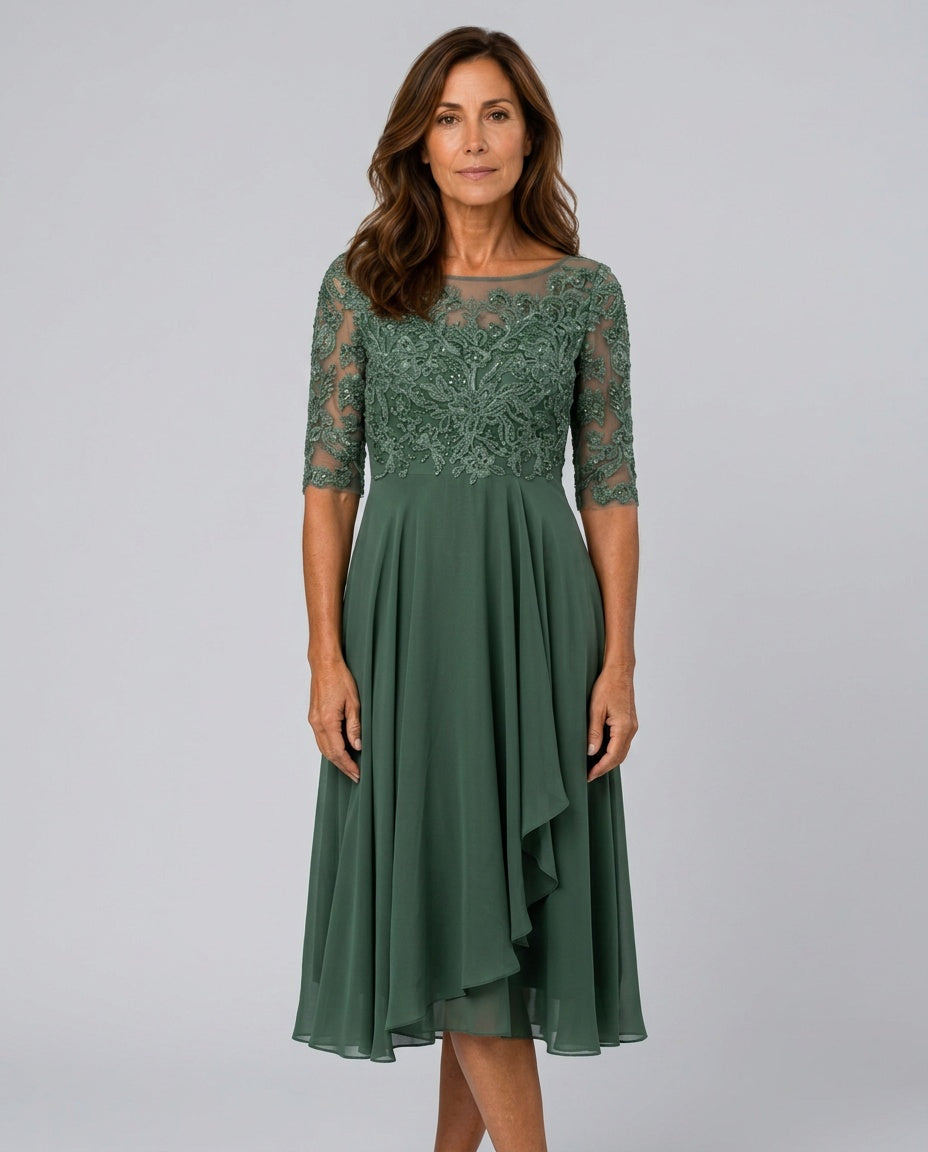 Helena | Embroidered Chiffon Midi Dress