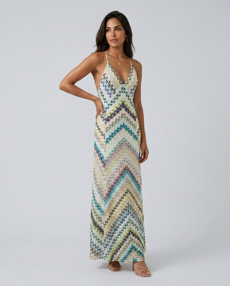 Daniela | Striped Knit Crisscross Back Maxi Dress