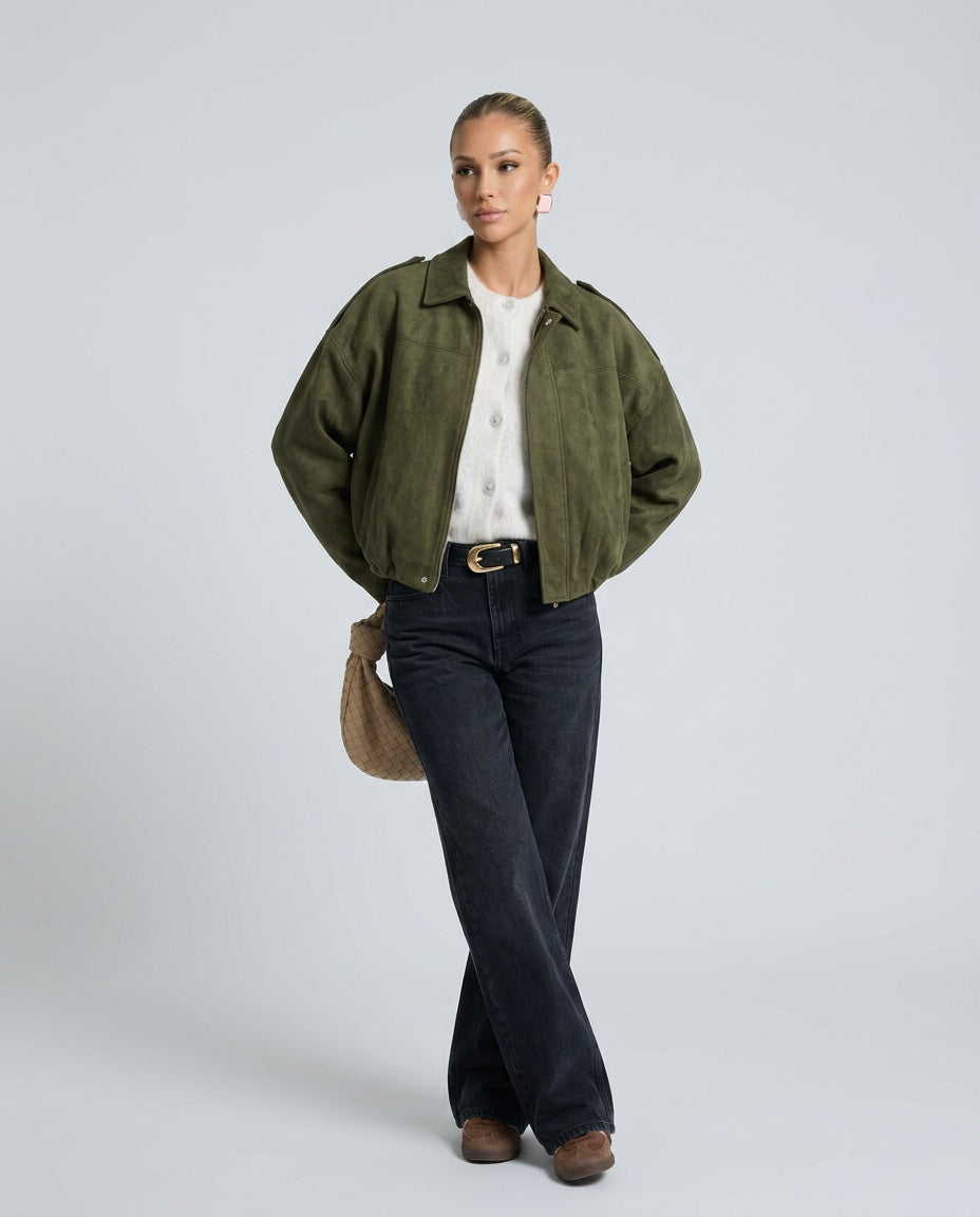 Seraphina | Oversized Suede-Look Bomber Jacket