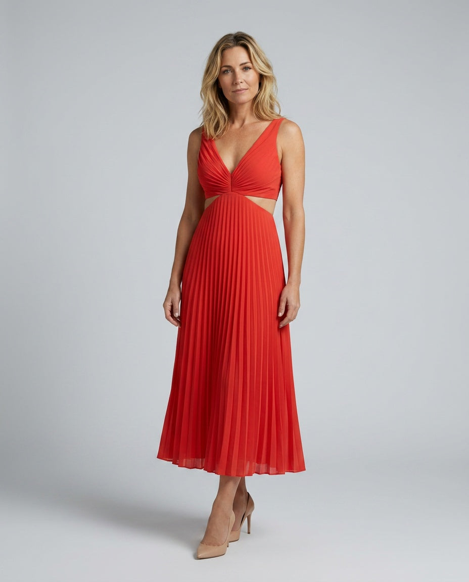Harlow | V-Neck Pleated Midi Dress
