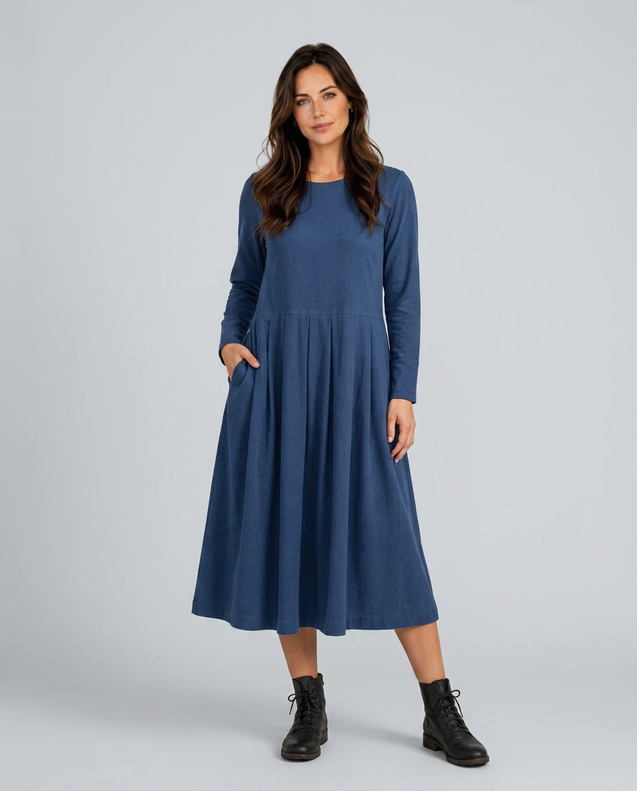 Liv | Long Sleeve Cotton-Blend Midi Dress