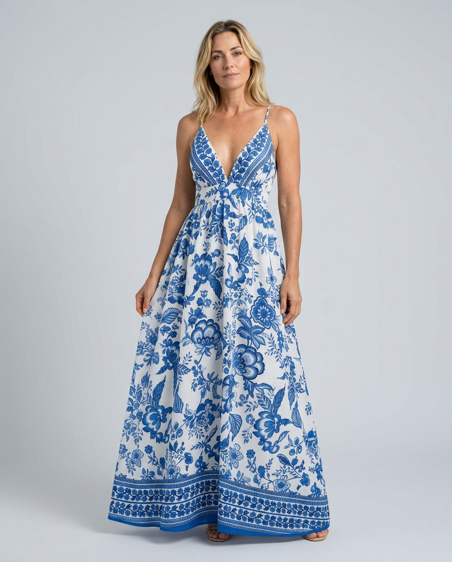 Soraya | Botanical Print High-Low Maxi Dress