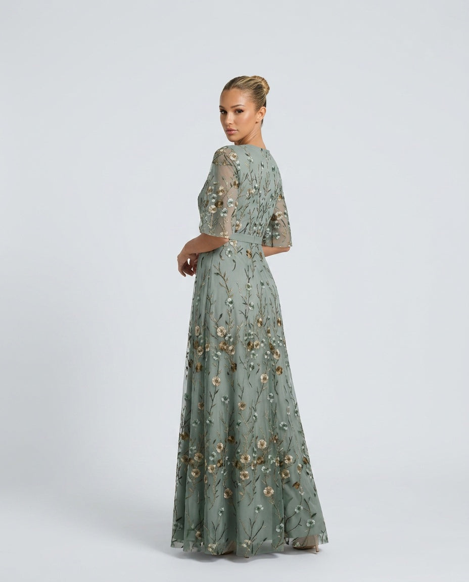 Talia | Floral V-Neck Short Sleeve Maxi Dress