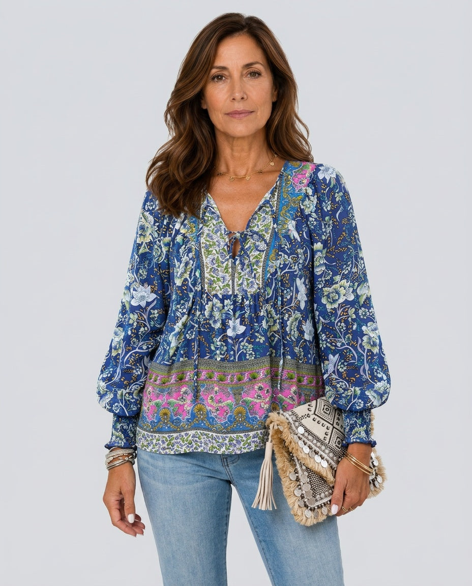 Clara | Floral Print V-Neck Long Sleeve Blouse