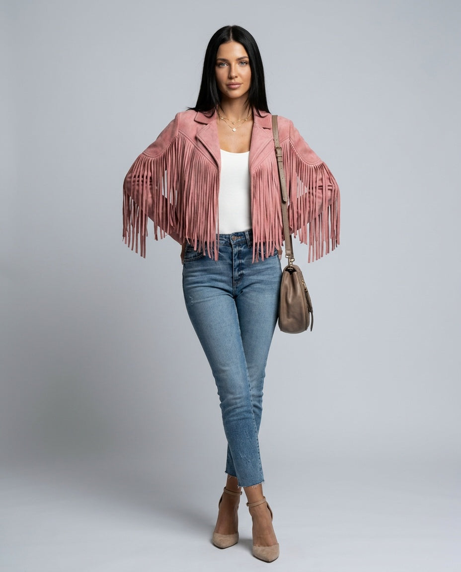 Saskia | Fringed Suede-Look Western Jacket