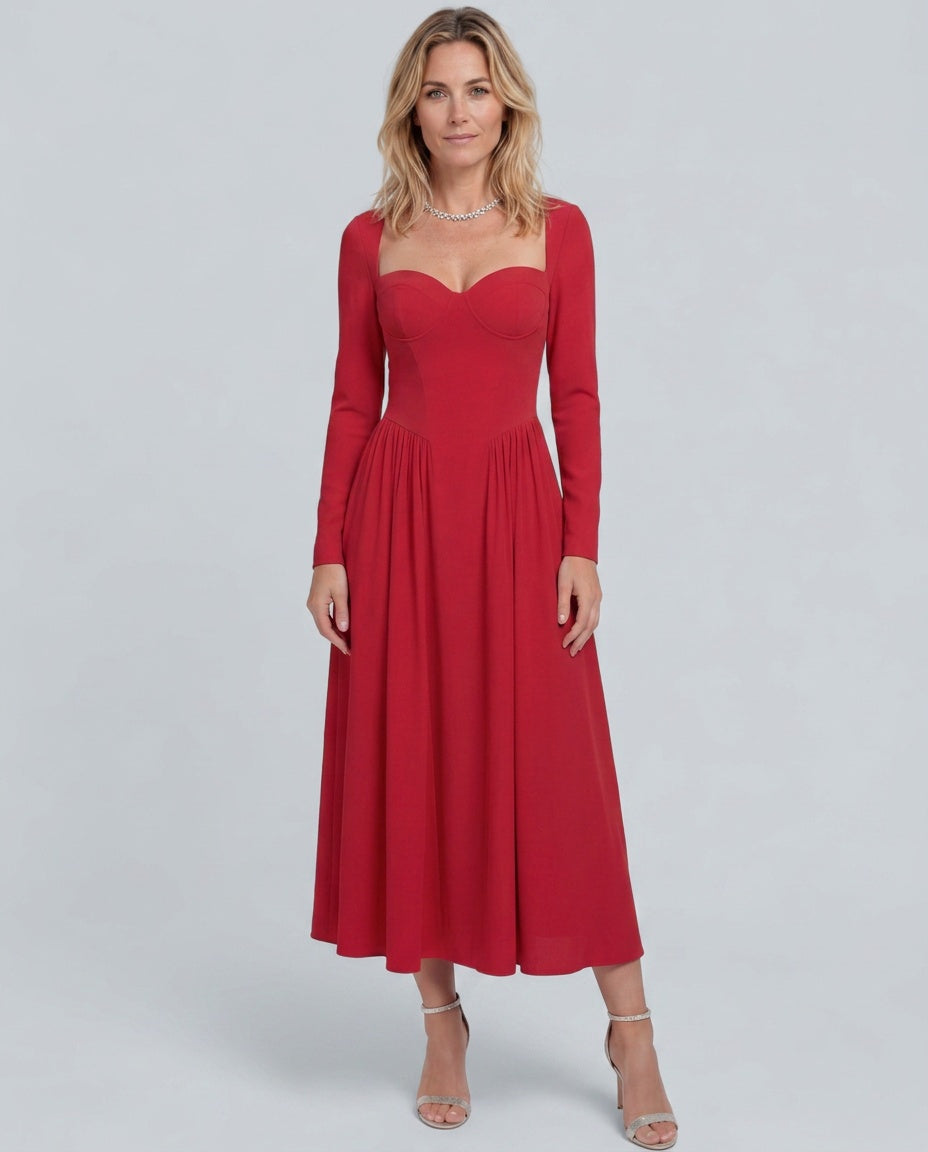 Peyton | Long Sleeve Heart Neckline A-Line Maxi Dress