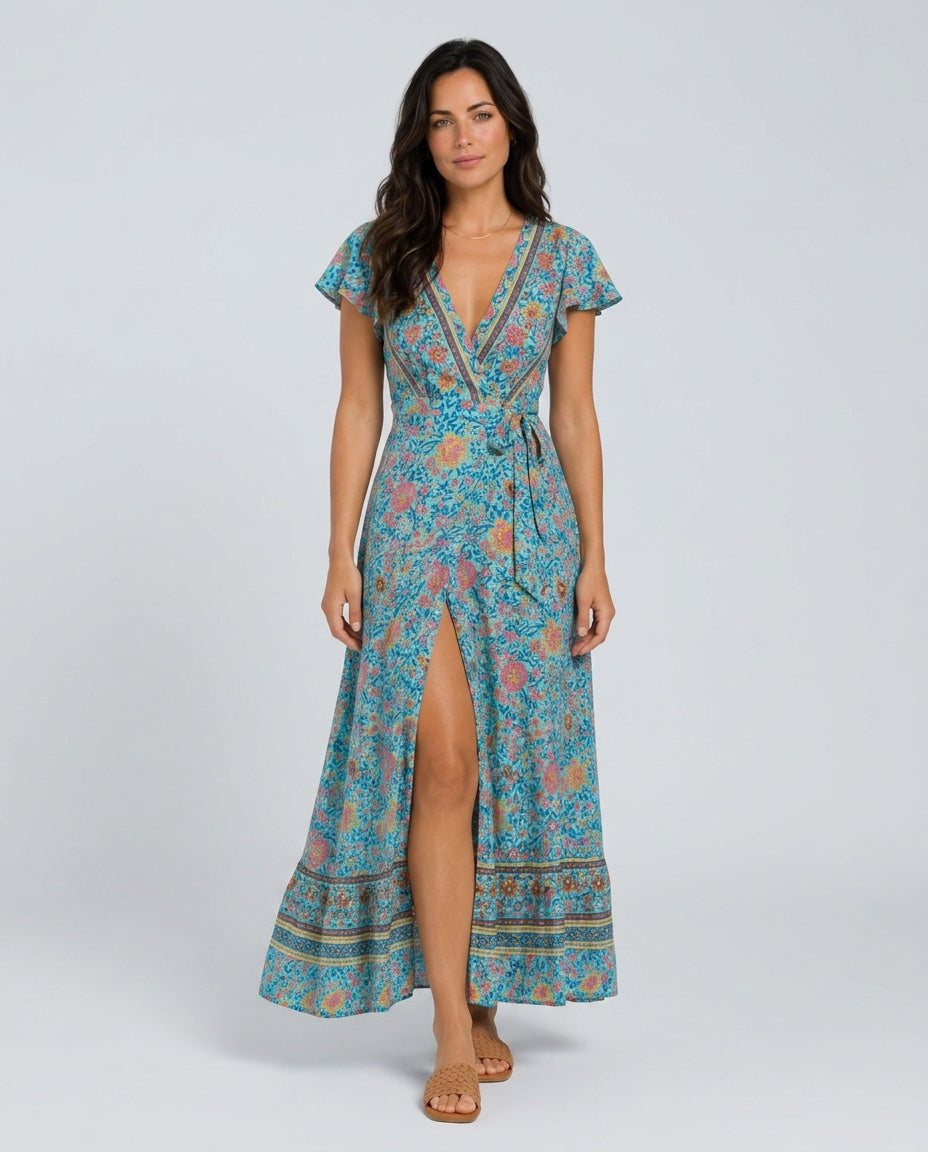 Ellie | Boho Wrap High Split Maxi Dress