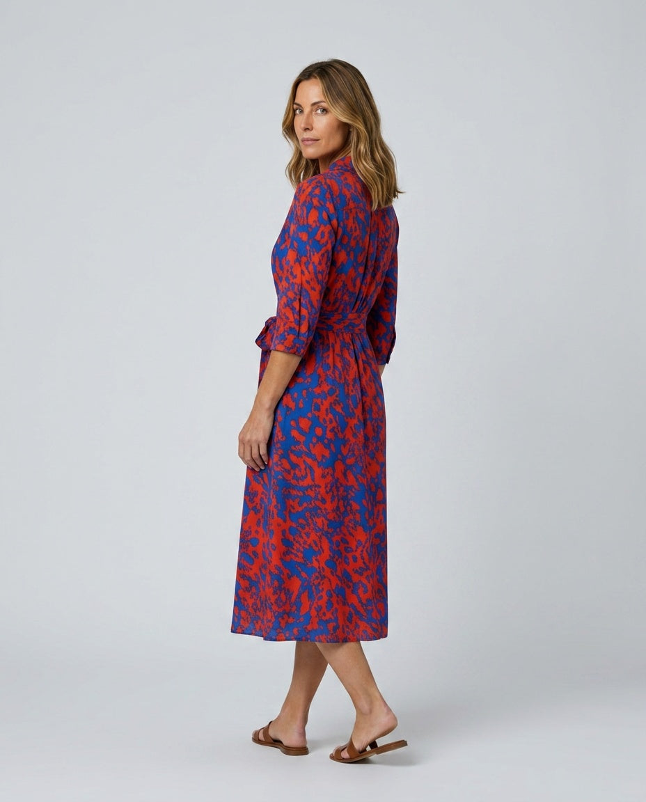 Carmen | Collared Long Sleeve Waist Tie Midi Dress