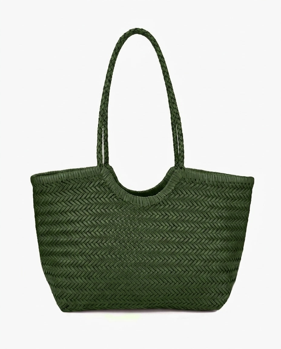 Hand-Woven Vegan Leather Tote Bag with Shoulder Strap