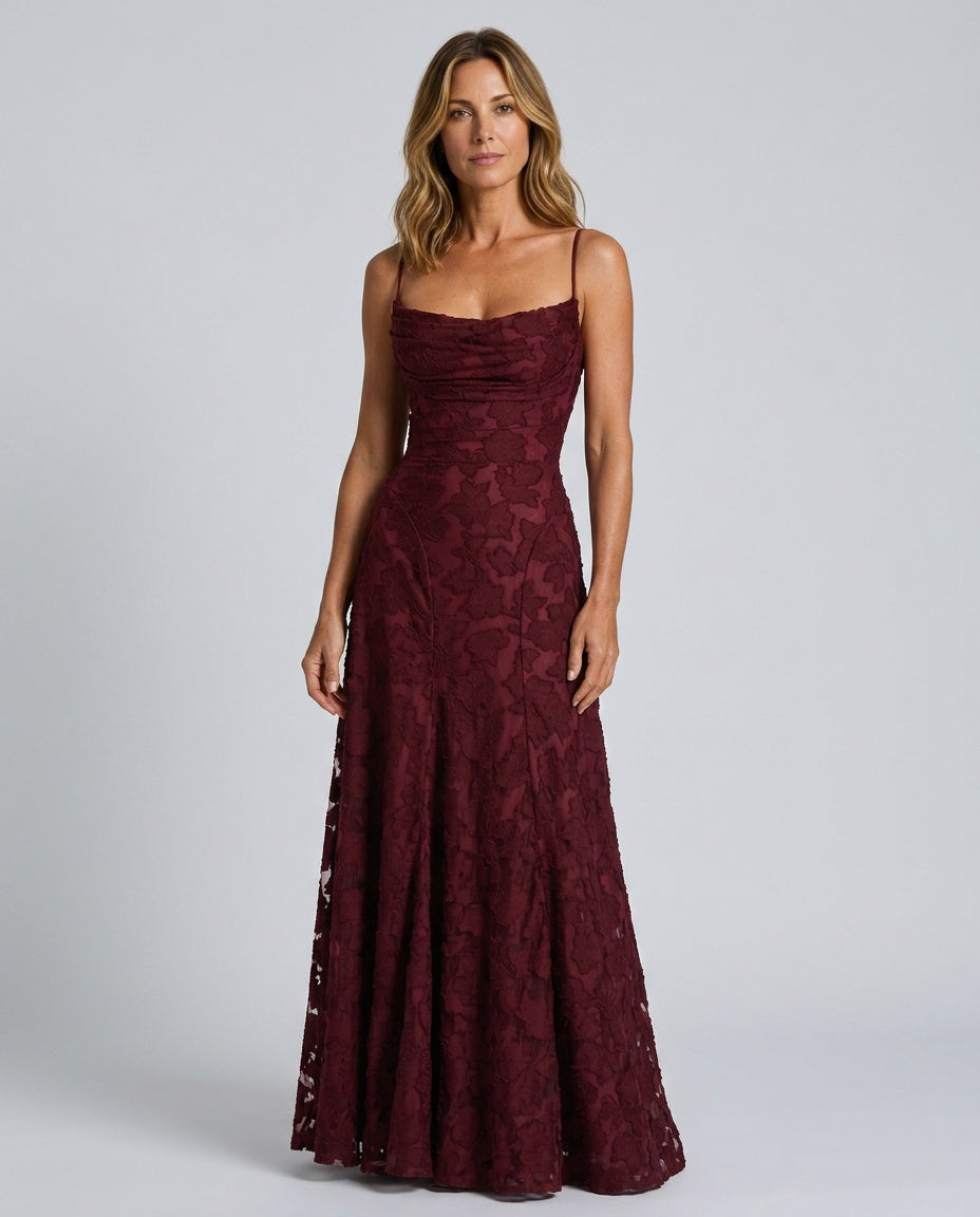 Frankie | Floral Cowl-Neck Lace-Back Maxi Dress