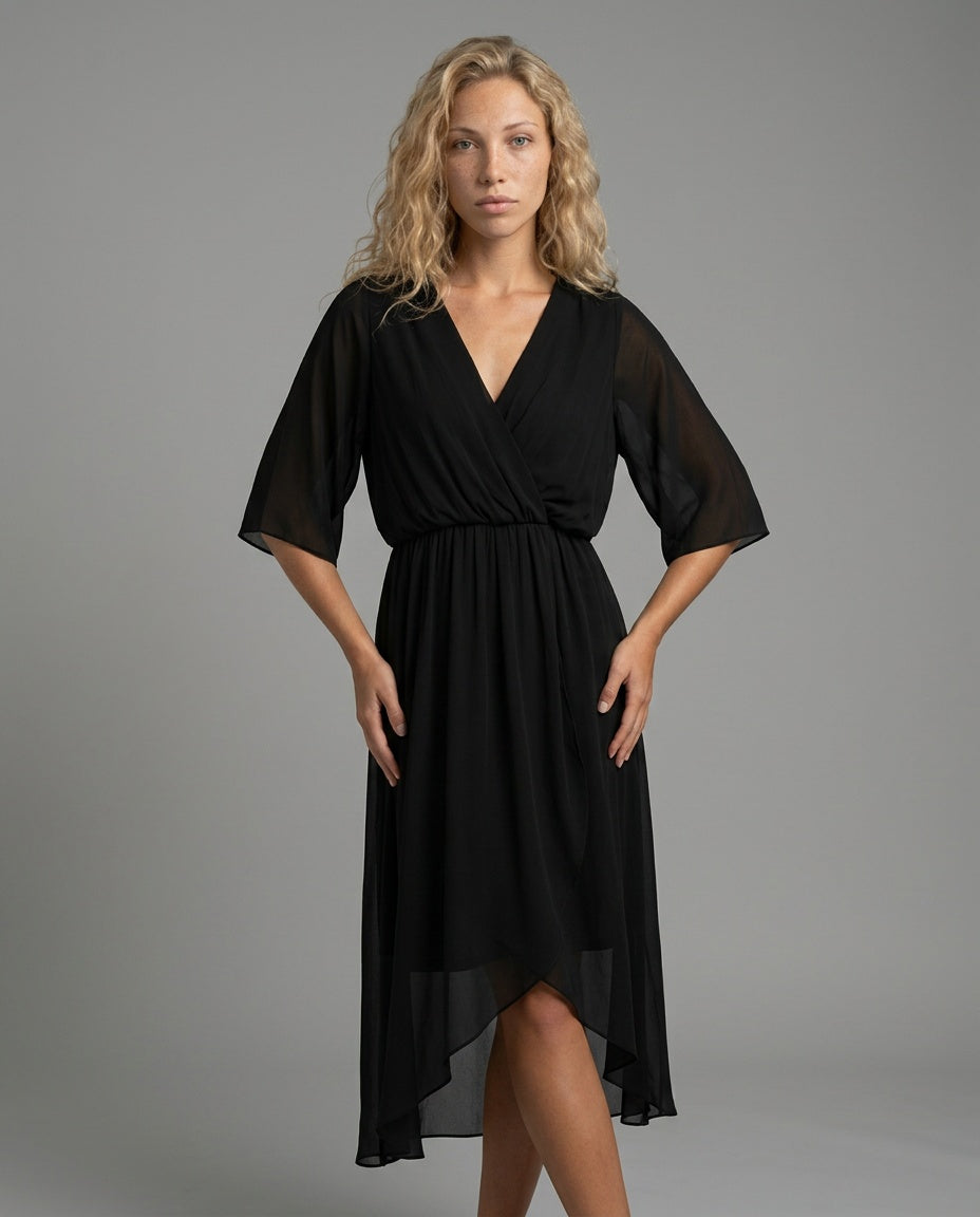 Elin | Flowy Belted Midi Wrap Dress