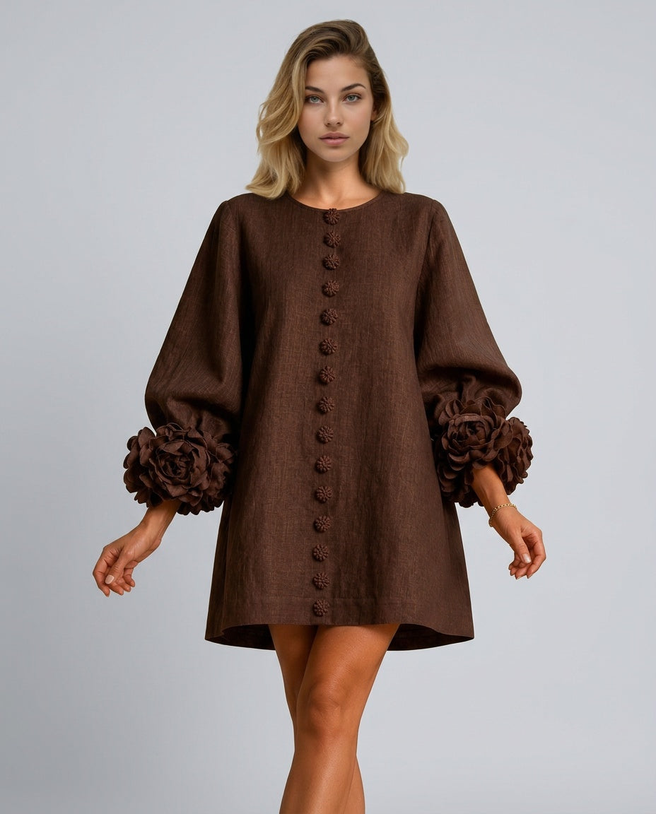 Mira | Balloon Sleeve Floral Cuff A-Line Mini Dress