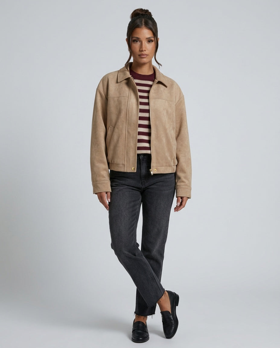 Seraphina | Oversized Suede-Look Bomber Jacket