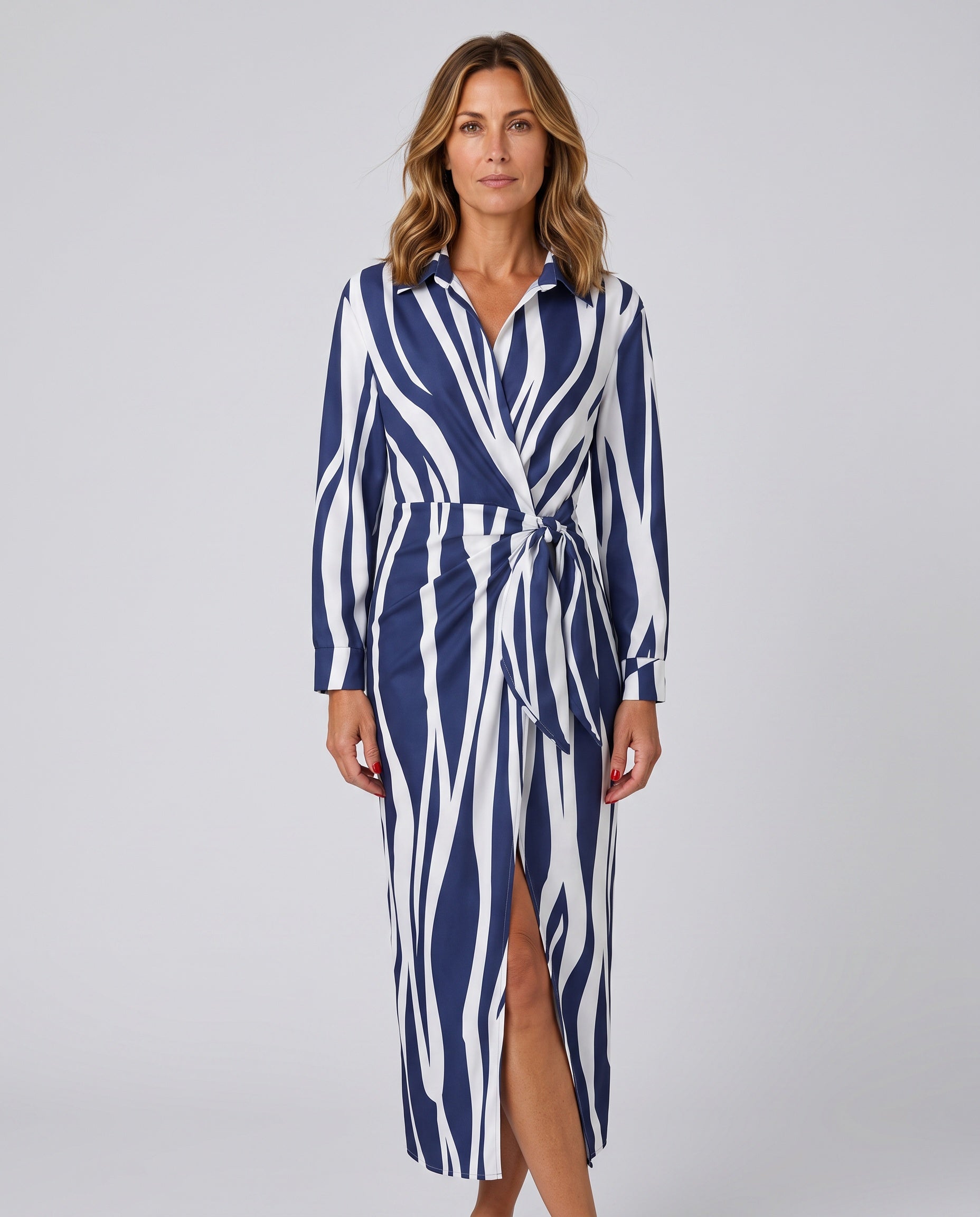 Amara | Leaf Print V-Neck Wrap Maxi Dress