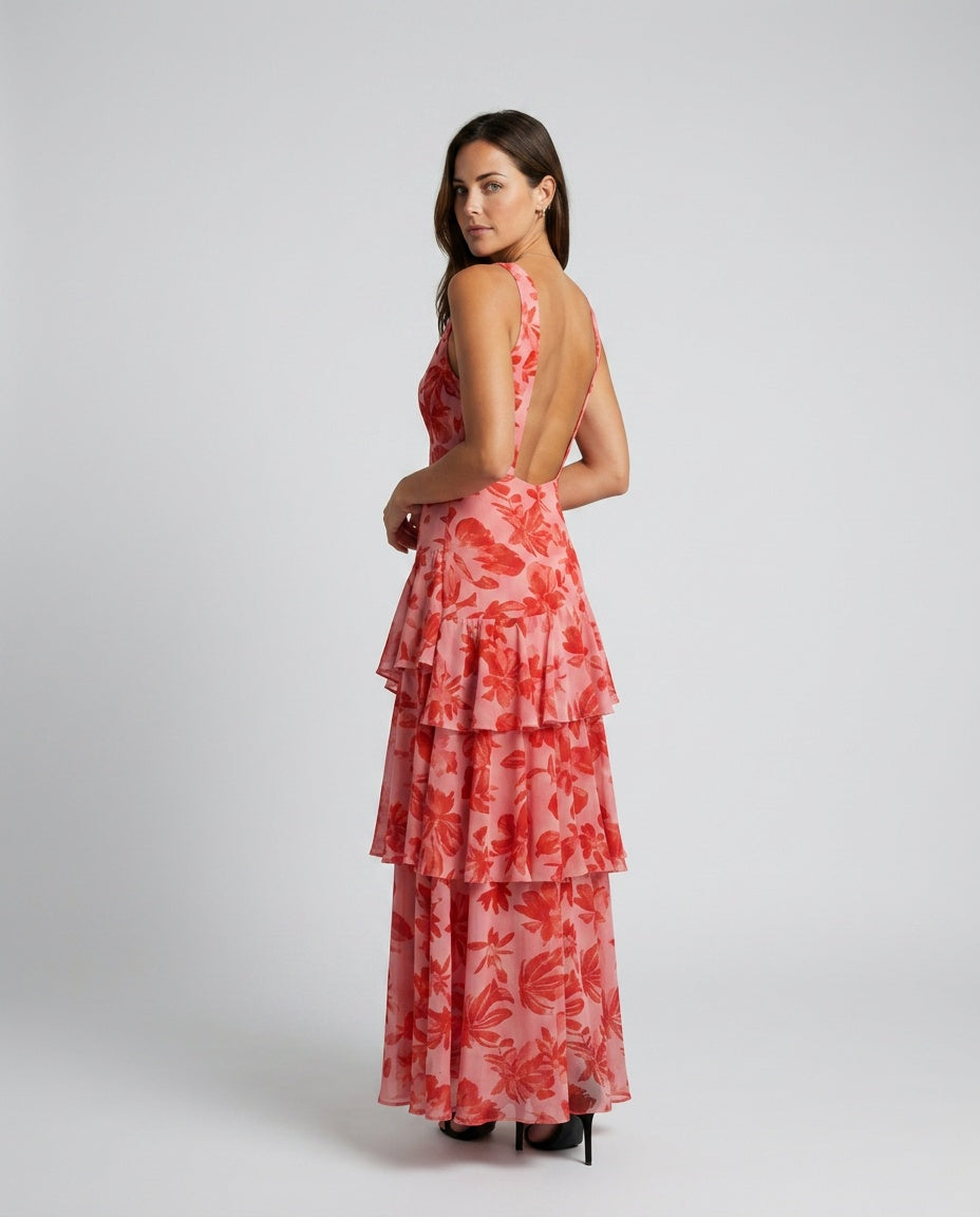 Harlow | V-Neck Plissé Pleated Maxi Dress