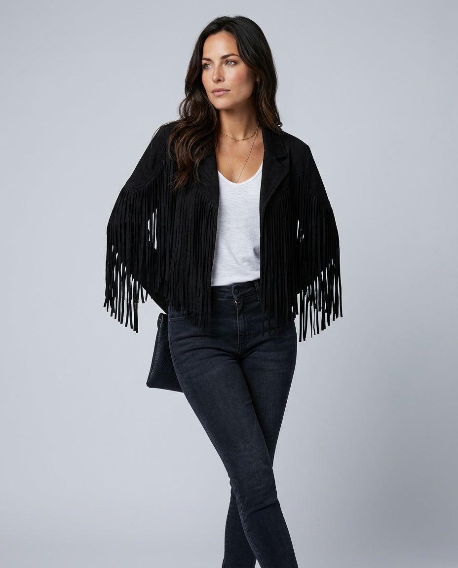 Saskia | Fringed Suede-Look Western Jacket